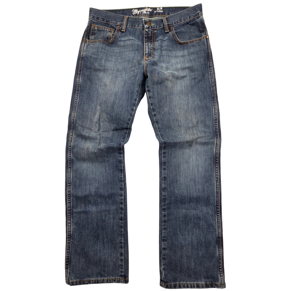 Wrangler Retro Slim Straight Blue Denim Jeans 88MWZRT Mens 33x30 (34x32)